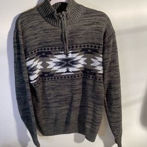Carbon sweater Size L knit sweater 1/2 zippered neck ribbed sleeve and bottom